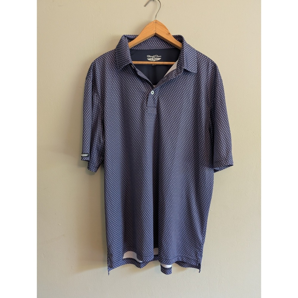Straight Down Mens Large Blue Short Sleeve All Over Print Performance Golf Polo
